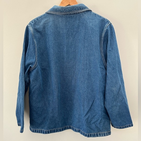 Vintage Denim Button Down Chic Relaxed Fit Barn Coat w Apron Front Pockets - Picture 4 of 5